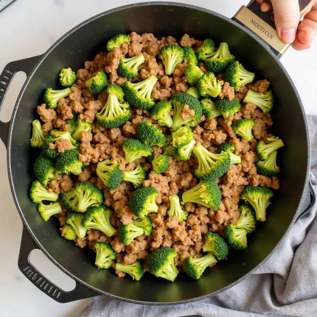 Ground beef and broccoli stir fry